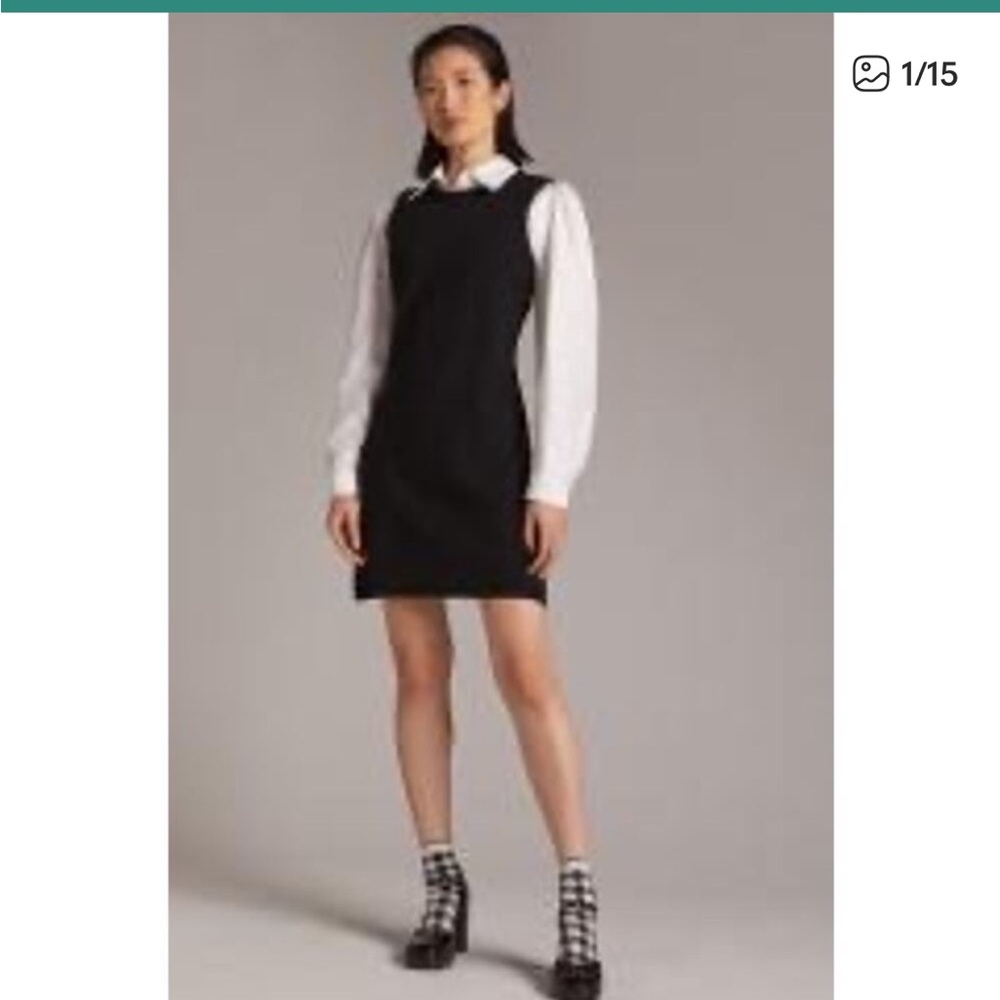 Anthropologie Eva Franco Layered Mini Dress Black White Collared Y2K M